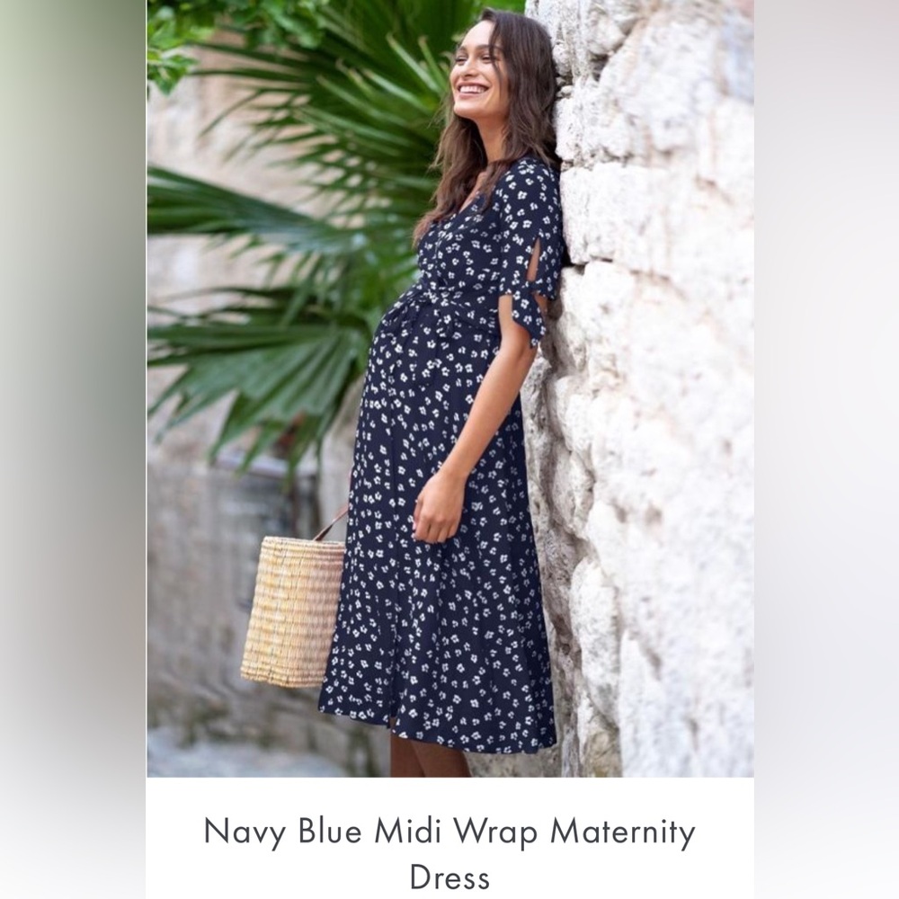 Seraphine Navy Blue Midi Wrap Maternity Dress